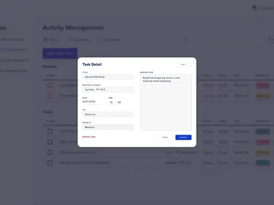 Task Detail - Activity Management - CRM System activity activity management activity tracker crm customer relationship management delete detail detail page details page edit form form design form field system design task task detail task list task management task manager web design