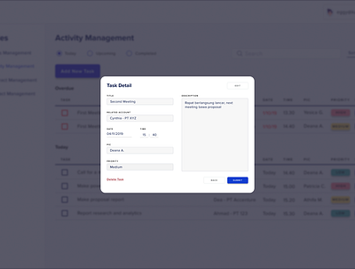 Task Detail - Activity Management - CRM System activity activity management activity tracker crm customer relationship management delete detail detail page details page edit form form design form field system design task task detail task list task management task manager web design