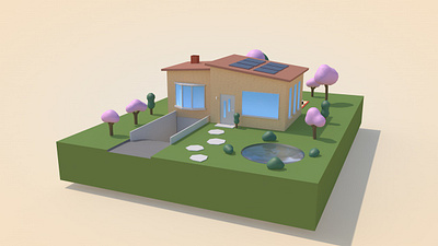 3D House - Front courtyard 3d c4d courtyard house isometric