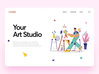 Art Studio art clean colours ecommerce flat illustration interface minimal paint procreate product design property real estate studio trending typography ui