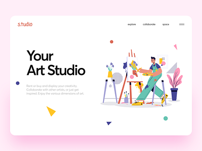 Art Studio art clean colours ecommerce flat illustration interface minimal paint procreate product design property real estate studio trending typography ui