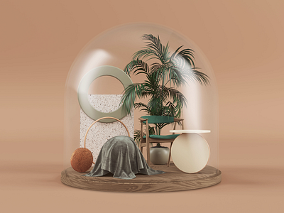 Home terrarium 3d abstract architecture c4d chair cinema4d copper design geometry glass gold home interior plants render terrazzo