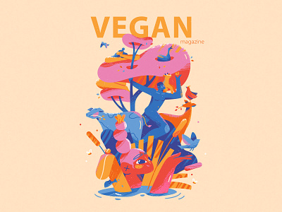 Vegan Magazine cover animals care character design climate cover deisgn environment freedom fruit harmony humans illustration magazine nature peace planet texture tree vegan vegetables