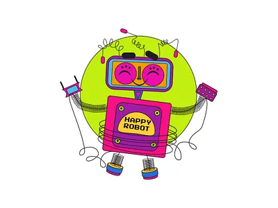 Happy Robot 2d 2d art art artwork character colorful design doodle doodle art flat happy illustration illustrator pixel robot tshirt tshirt design vector