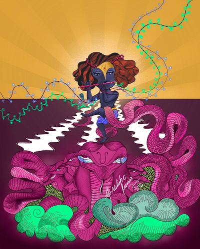 Kaliyamardhanam creative doodle illustration ipadprocreate krishna
