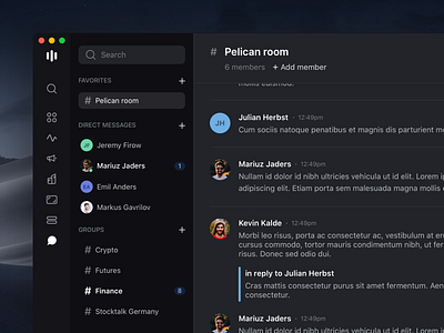 Introducing Stocklabs Collaboration 💬 app application chat chat app clean color clean page ui dark design desktop desktop app files finance group messages inbox contact new interactive message stocklabs stocks ui ux