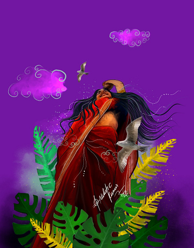 Happiness gives branches. art doodle drawing freedom happiness illustration painting procreateapp women