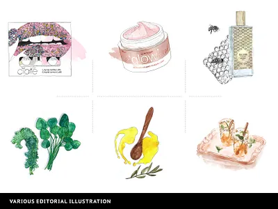Editorial Illustrations cosmetics drinks editorial food illustration photoshop products watercolour