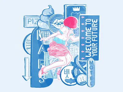 Dawn blue character exhibition girl illustration illustration art illustrator photoshop pink