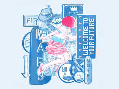 Dawn blue character exhibition girl illustration illustration art illustrator photoshop pink