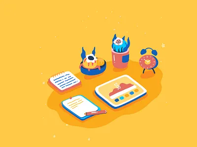 Colorful Working Desk artbook blue cactus childhood clock colorful design design art desktop graphic design illustration inspiration ipad livestream livestreaming prominent stationary stream working yellow