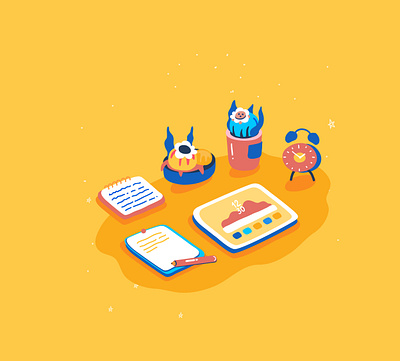 Colorful Working Desk artbook blue cactus childhood clock colorful design design art desktop graphic design illustration inspiration ipad livestream livestreaming prominent stationary stream working yellow