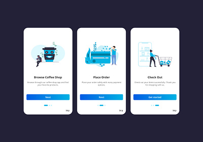 Onboarding page for an Online Coffee Shop animation design icon illustration typography ui ux