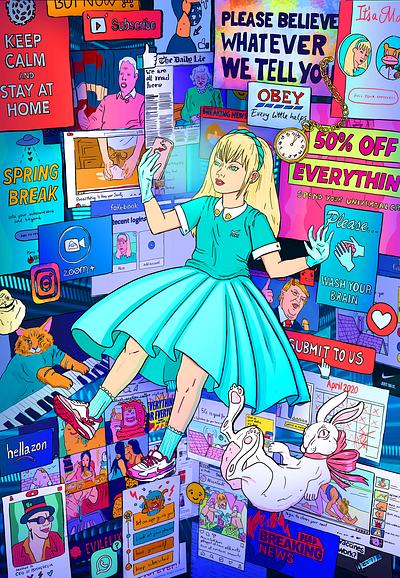 Down the rabbit hole alice in lockdown alice in wonderland corona coronavirus down the rabbit hole hyperrealism lockdown millenials social media