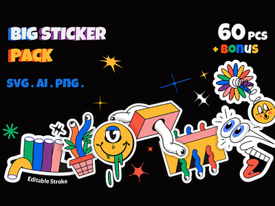 Big pack of funny cartoon stickers