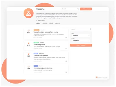 Prodcamp - Customer feedback management platform app branding customer feedback dashboad design management marketing platform roadmap software support user wishlist