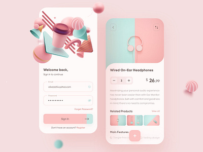 Online Store App app app design design headphone login mobile online shop pink product register sign in sign up splash store ui design welcome