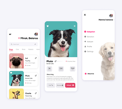 Adopt Animals Mobile App adopt animal app application art cat concept design dog donation figma help interface mobile ui ux