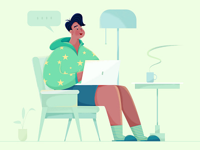 Remote Working affinity designer boy business character computer developer freelance freelancer green home house illustration indoor laptop man office people remote uran work