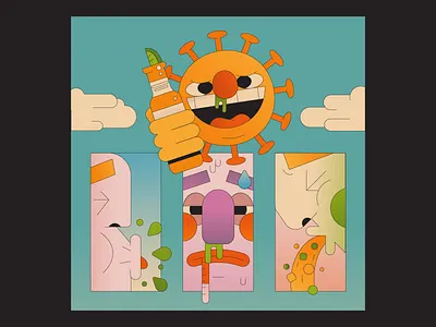 Summer of Coronavirus beer clouds face flu heat hot ill illustration illustrator panels seasons sick sky summer sun virus