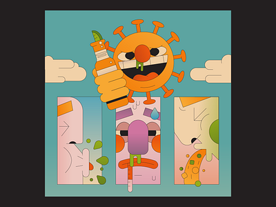 Summer of Coronavirus beer clouds face flu heat hot ill illustration illustrator panels seasons sick sky summer sun virus