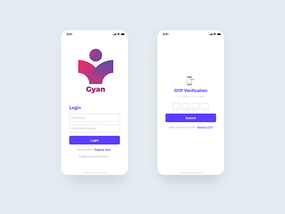 Gyan: Login & OTP Screens app design login login design login form login page login screen minimal otp otp screen sign in simple ui uidesign ux