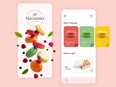 Macarons Mobile App app avocado candy factory gift macaron macarons mango minimal mobile mobile app mobile app design mobile design mobile ui strawberry tasty ui uidesign uiux ux