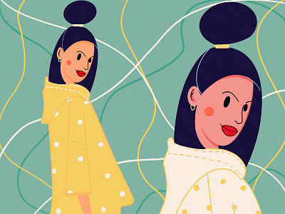 Twins🥰 2d art character character design clean colors design face flat flat design fochacz green illustration maze minimal people sisters twins ui design ux ui woman