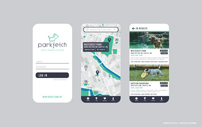 ParkFetch | Dog Park Finder app app dog branding dog illustration dog logo dog park finder icon logo design branding ui ui ux design ui mockup uidesign ux web wireframes