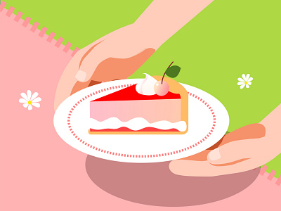 Picnic in summer time cake cherry color design dessin draw flower green illustration picnic pink rose summer 插图