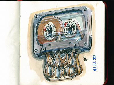 skull cassette for SkullyJuly7 flashmob cassette cassette tape character characterdesign compact cassette illustration ink and warercolor obsolete oldschool sketch sketchbook skull skullyjuly skullyjuly7 tape walkman watercolor watercolour