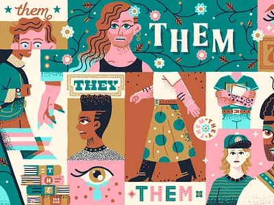 Misgendered & Marginalized collage college eyes gender illustration lgbtq pronouns queer rights students texture trans vector