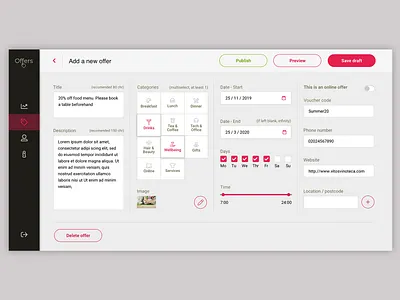 Bespoke Hospitality CMS cms dashboard design filter forms hospitality interface design navigation ui design ux design web design