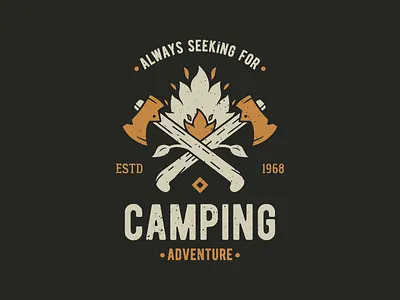 Camping Adventure - Vintage Tee Design adventure apparel apparel design axes badge badge logo badges camping distressedunrest grudnge illustration retro retro font streetwear t shirt t shirt design typography vector vintage