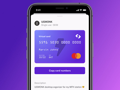 Spendesk: Virtual card on mobile app card design interface design mobile ui