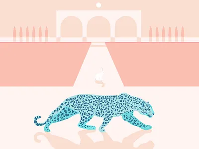 Jaguar & Jack Rabbit animal animal illustration art design flat illustration jack rabbit jaguar landscape design minimal modern moon vector water