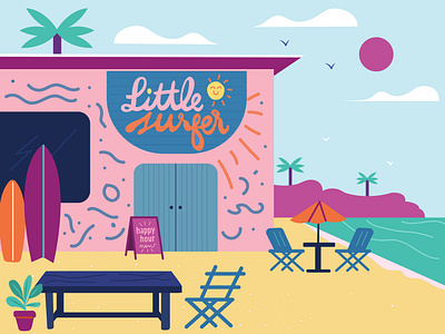 Little Surfer art bay beach bowls branding branding and identity california design hawaian illustration little poke restaurant signage design skate surf surfing typography vector wave