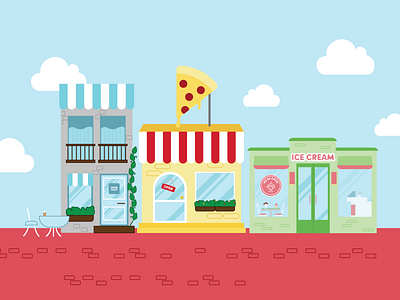 Restaurant Storefront Graphic branding business coffee design flatgraphic icecream illustration marketing owner pizza vector