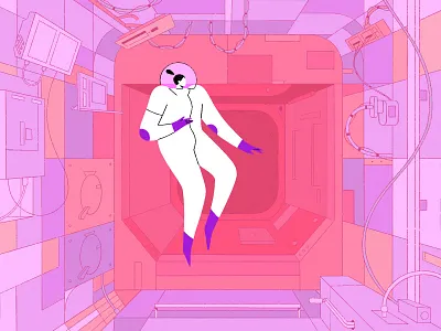 Floating! 2d art 2d character adobe astronaut branding cabin characterdesign control room design floating illustration interior iss motiondesign procreate space spaceship spacestation