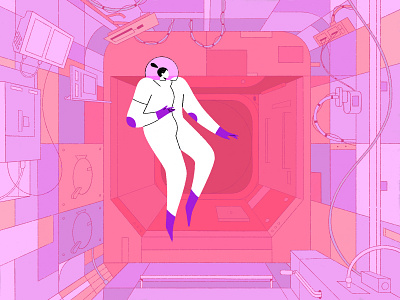 Floating! 2d art 2d character adobe astronaut branding cabin characterdesign control room design floating illustration interior iss motiondesign procreate space spaceship spacestation