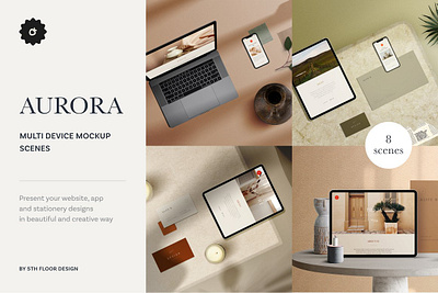 Aurora Multi Device Mockup Scenes branding clean design device devices ipad ipad pro minimal mock up mockup mockup scene mockup set mockups multi device multi devices professional psd scene simple template