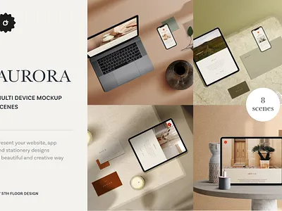 Aurora Multi Device Mockup Scenes branding clean design device devices ipad ipad pro minimal mock up mockup mockup scene mockup set mockups multi device multi devices professional psd scene simple template
