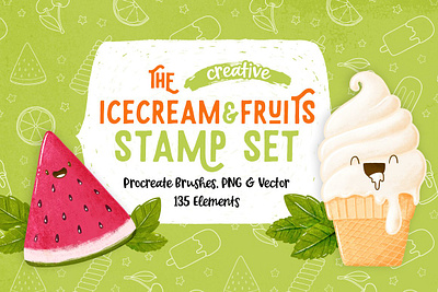 Procreate Icecream & Fruits Stamp Set apple brush brushes design drawing fruit fruits illustration jpg procreate procreate brush procreate brush set procreate brushes procreate icecream procreate stamp procreate stamp set procreate stamps texture vector watermelon