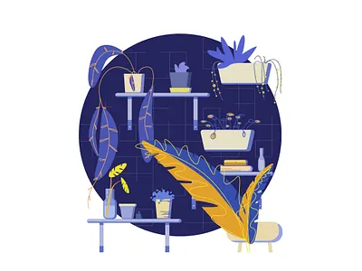 Plants in the night blue complimentary designs flat flowers ilustration night orange plants vector