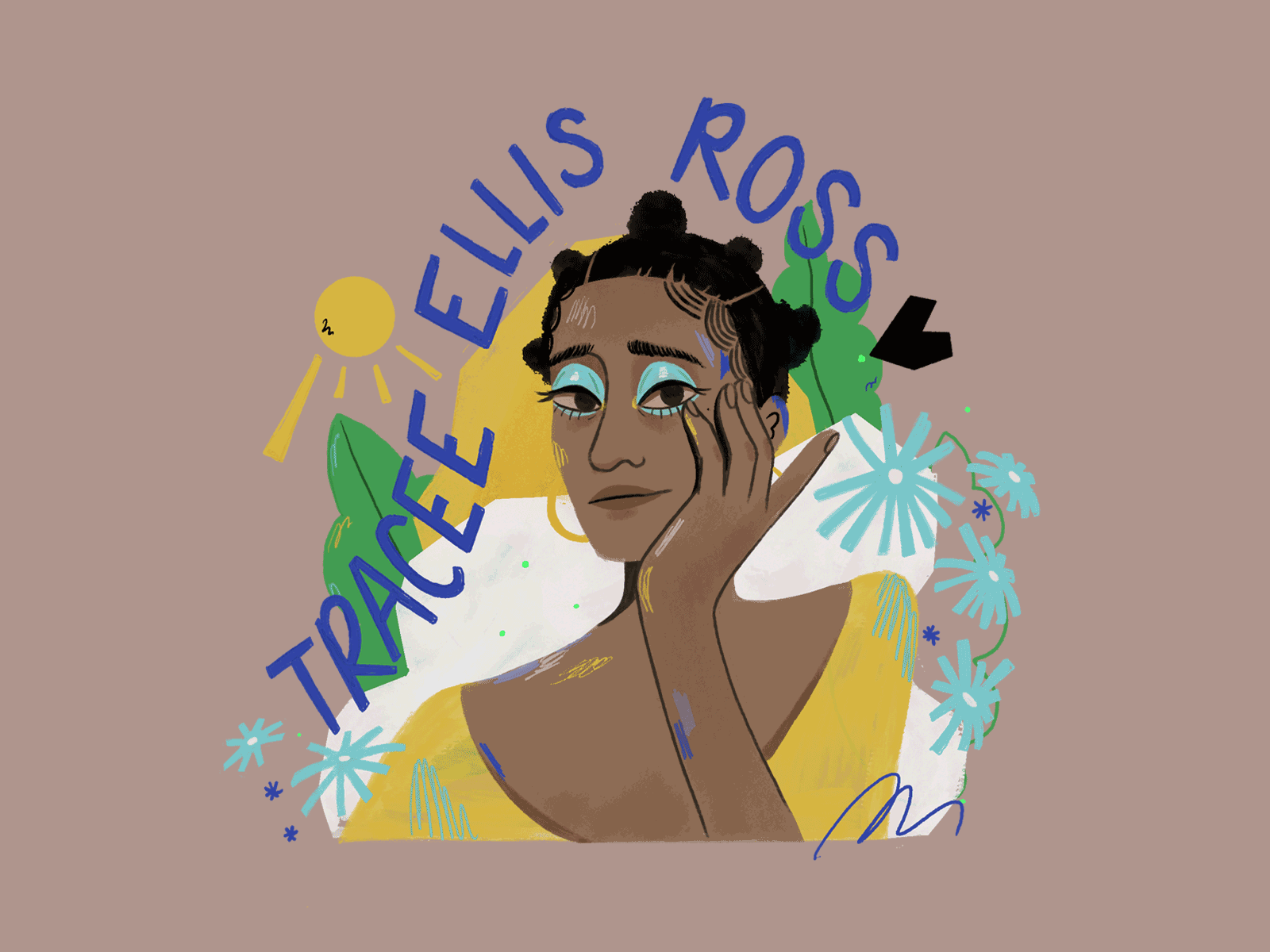 Tracee Ellis Ross blink character design flat illustration lettering make up procreate texture typography women