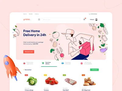 Grocery Ecommerce character clean ui dribbble ecommerce ecommerce design ecommerce website element flat food gridlab grocery illustraion jumbotron landingpage line drawing startup trending vegitable web web hero