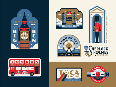 London badge big ben bridge bus england football guard illustration logo london sherlock holmes soccer travel