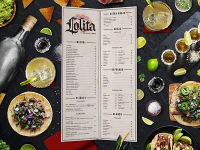 Lolita Cocina & Tequila Bar Tequila / Wine Menu branding creative agency logo menu design restaurant branding