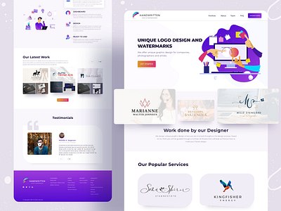 Handwritten Design Agency Landing Page branding design agency design app design art design services header illustration logo logodesign marketplace minimal ui uiux ux watermark watermark design web app website