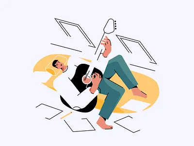 The dreamer 2d abstract character composer guitar illustration indoors leisure man minimalist music room